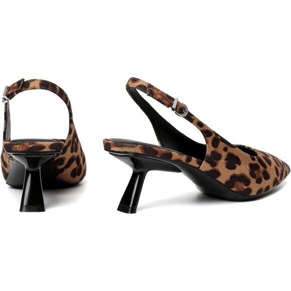 Mostrin Kitten Heels Leopard Faux Leather Low Slingback Heels with Buckle - Picture 7 of 9